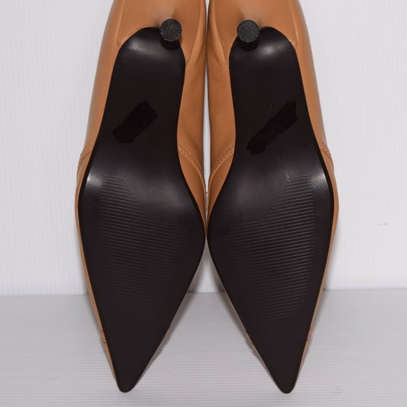 New Colin Stuart Tan Leather Pointed Toe Heels Pumps Size 7 - Picture 8 of 8